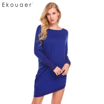 Ekouaer Sleepwear Women Boat Neck Solid Batwing Sleeve Nightgown Asymmetrical Sleep Dress Nightshirt Female Home Clothing
Ekouaer Sleepwear Women Boat Neck Solid Batwing Sleeve Nightgown Asymmetrical Sleep Dress Nightshirt Female Home Clothing