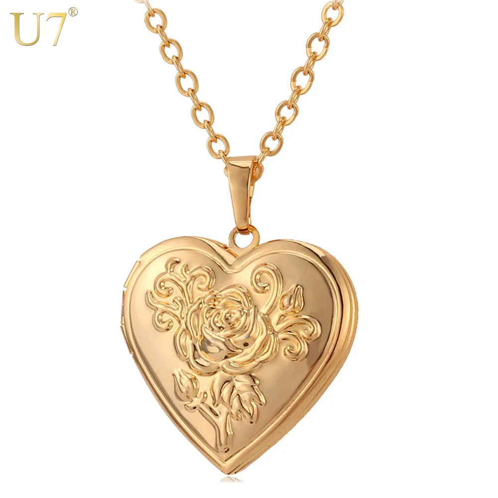 Image Rose Flower Floating Locket Heart Pendant For Women High Quality 18K Real Gold Plated Choker Necklaces   Pendants Wholesale P326