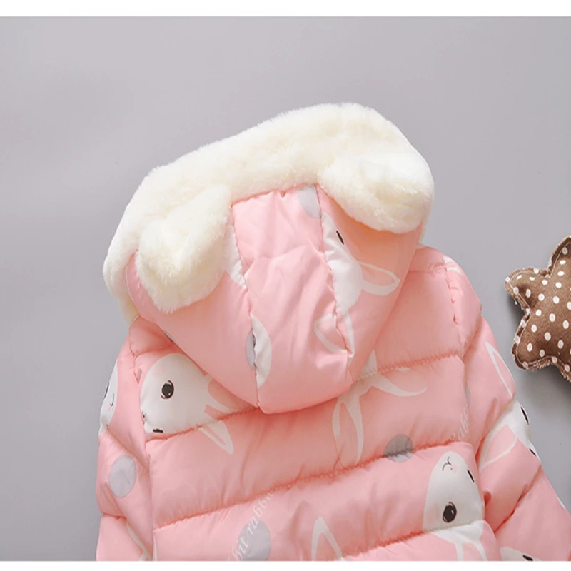 Baby girl Coat In Winter Leisure style Cartoon Rabbit head Warm and lovely zipper jacket Kids Children are not afraid of cold (9)