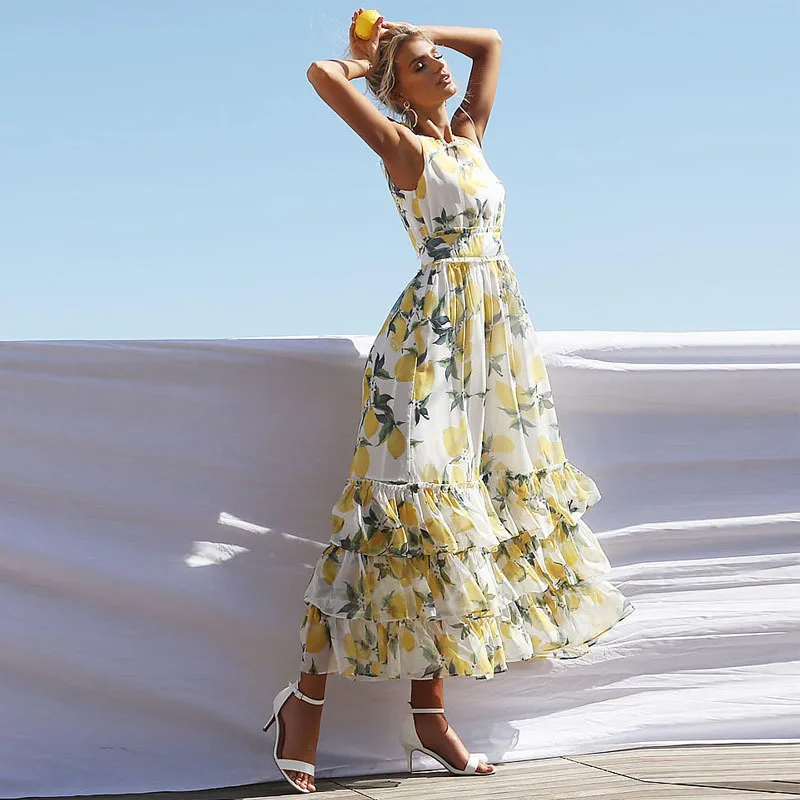 Women Dresses Summer Sexy Maxi Boho Style Print Party Dress Bow Bandage Dress Neck Backless Long Dress Vestidos Fruit Print
Women Dresses Summer Sexy Maxi Boho Style Print Party Dress Bow Bandage Dress Neck Backless Long Dress Vestidos Fruit Print