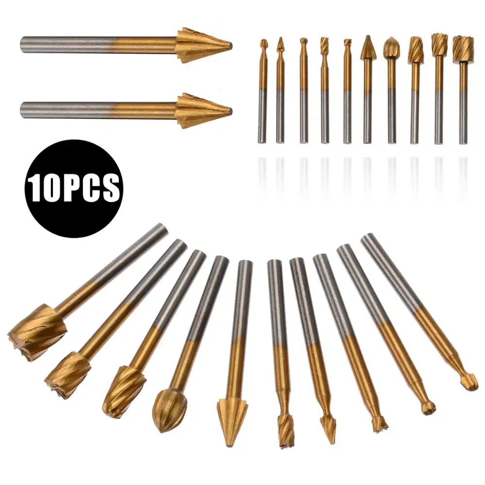 10pcs/Set 3mm HSS Titanium Rotary Burr Woodworking Milling Rotary File Cutter Burr High Quality Rotary Files For Engraving
10pcs/Set 3mm HSS Titanium Rotary Burr Woodworking Milling Rotary File Cutter Burr High Quality Rotary Files For Engraving