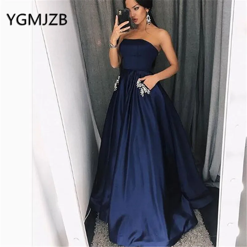 Robe De Soiree 2019 Elegant Long Evening Dresses With Pockets A-Line Strapless Satin Women Formal Prom Party Dress Evening Gown
Robe De Soiree 2019 Elegant Long Evening Dresses With Pockets A-Line Strapless Satin Women Formal Prom Party Dress Evening Gown