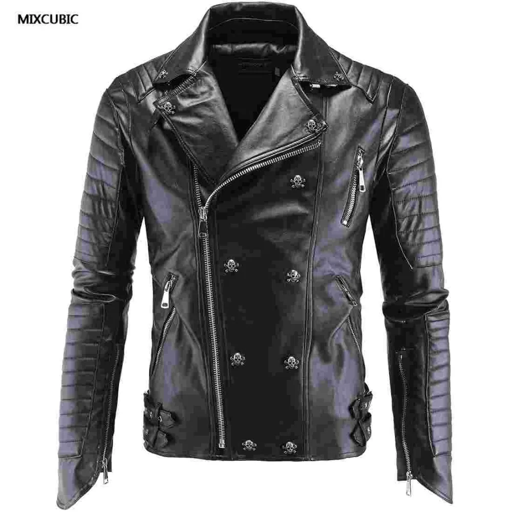 MIXCUBIC spring punk style skull PU leather jackets men black casual slim skull Splicing PU leather jacket for men size M-5XL 
MIXCUBIC spring punk style skull PU leather jackets men black casual slim skull Splicing PU leather jacket for men size M-5XL