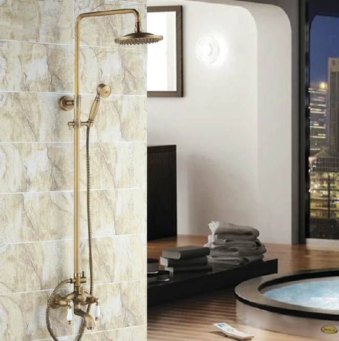 Antique Brass Two Ceramic Handle Bathroom Rain Shower Faucet Set Tub Mixer Tap + 8" Round Rain Shower Head + Handshower ars042
Antique Brass Two Ceramic Handle Bathroom Rain Shower Faucet Set Tub Mixer Tap + 8" Round Rain Shower Head + Handshower ars042