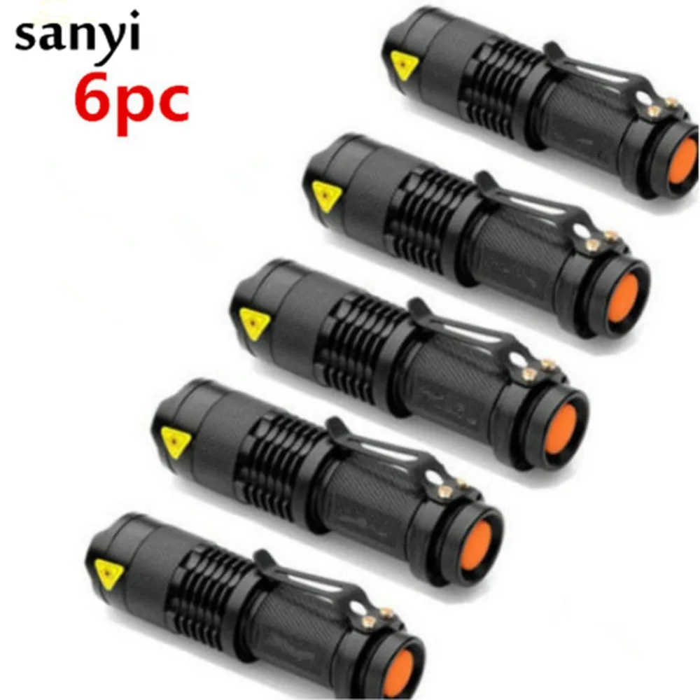 

6PCS/lot LED Torch Mini Q5 LED Flashlight 2000LM Adjustable Focus Zoomable Flash Light Lamp Use AA/14500 Battery for Camping