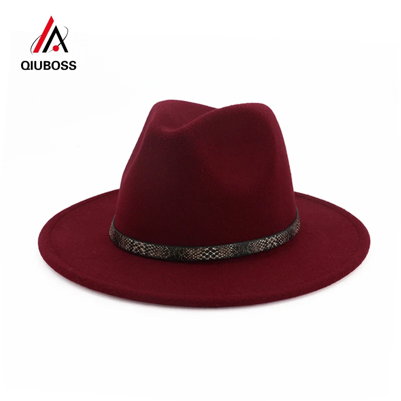 QIUBOSS Chic Women Men Wide Brim Wool Felt Hat Floppy Jazz Cap Panama Fedora Hats with Snake Grain Leather Trilby QB57
QIUBOSS Chic Women Men Wide Brim Wool Felt Hat Floppy Jazz Cap Panama Fedora Hats with Snake Grain Leather Trilby QB57