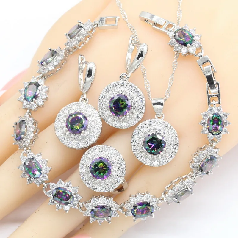 925 Silver Jewelry Sets Women Multi Color Rainbow Cubic Zirconia Bracelet Earrings Necklace Pendant Rings 2018 Christmas Gift
925 Silver Jewelry Sets Women Multi Color Rainbow Cubic Zirconia Bracelet Earrings Necklace Pendant Rings 2018 Christmas Gift