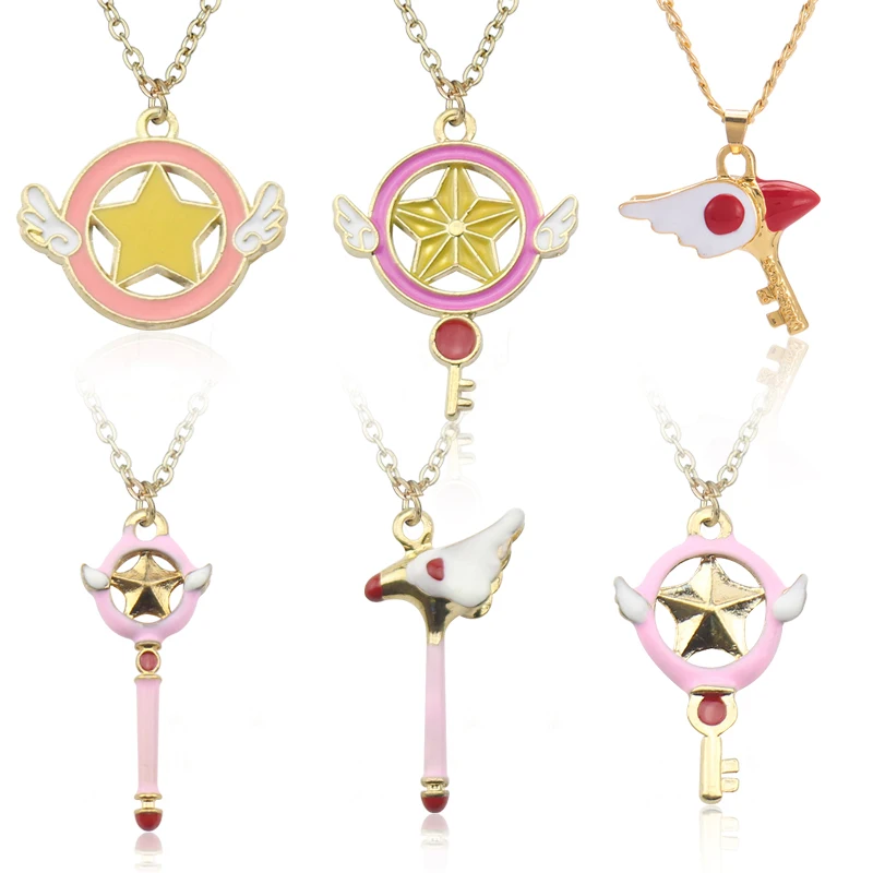 Card Captor Sakura Kinomoto Sakura Star Wand Key Cosplay Necklace Pendant Chain