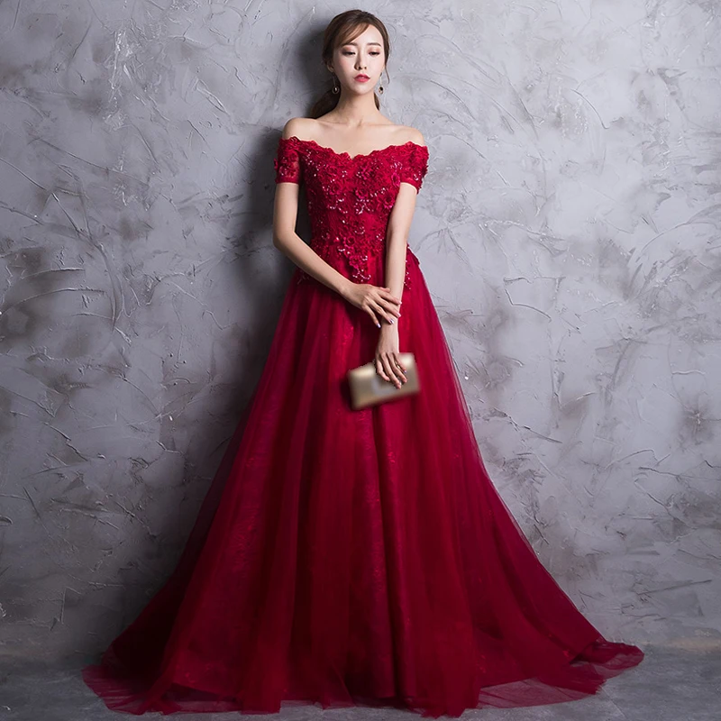 New vestido de noiva Boat Neck Short Sleeves Wine red off shoulder Sequined Evening Gown prom dresses Robe De Soiree 2019
New vestido de noiva Boat Neck Short Sleeves Wine red off shoulder Sequined Evening Gown prom dresses Robe De Soiree 2019