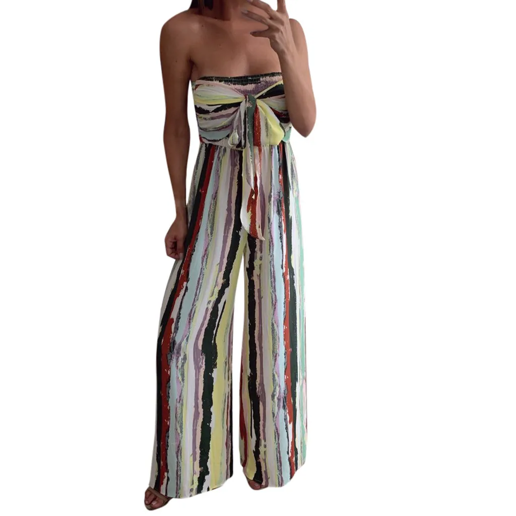 Jumpsuit Summer Casual Bow Off Shoulder Multi-Color Strapless Wide Long Wide leg Loose Party beach Rompers Womens Jumpsuit 
Jumpsuit Summer Casual Bow Off Shoulder Multi-Color Strapless Wide Long Wide leg Loose Party beach Rompers Womens Jumpsuit