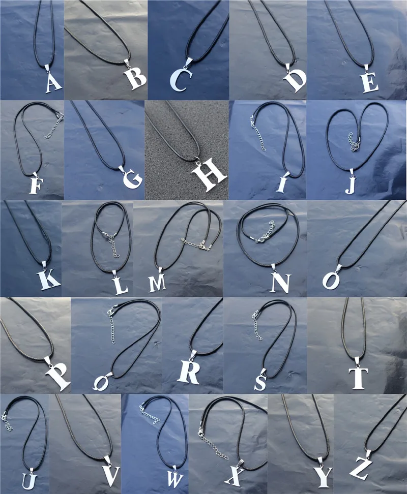 Letters Pendant Black Rope Stainless Steel Alphabet Necklace For Men Women Jewelry 26pcs/lot Mix
Letters Pendant Black Rope Stainless Steel Alphabet Necklace For Men Women Jewelry 26pcs/lot Mix