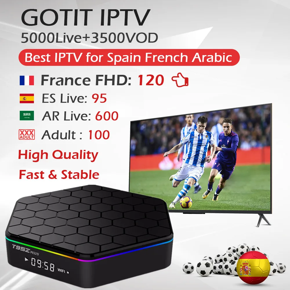 T95ZPlus Amlogic S912 Android TV Box+1 Year KING IPTV Portugal French Arabic IPTV Subscription 5000 Live Adult Smart TV Box
T95ZPlus Amlogic S912 Android TV Box+1 Year KING IPTV Portugal French Arabic IPTV Subscription 5000 Live Adult Smart TV Box