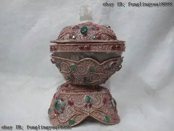 8 Buddhism Silver wire inlay ruby beryl gemstone crystal kapala skull cup bowl
8 Buddhism Silver wire inlay ruby beryl gemstone crystal kapala skull cup bowl