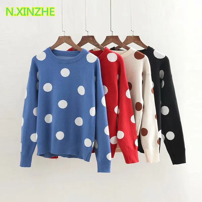 2019 women clothing long sleeve O-Neck dot relaxed sweater knitted Tops Female casual loose pullovers cotton jumpers W2010
2019 women clothing long sleeve O-Neck dot relaxed sweater knitted Tops Female casual loose pullovers cotton jumpers W2010