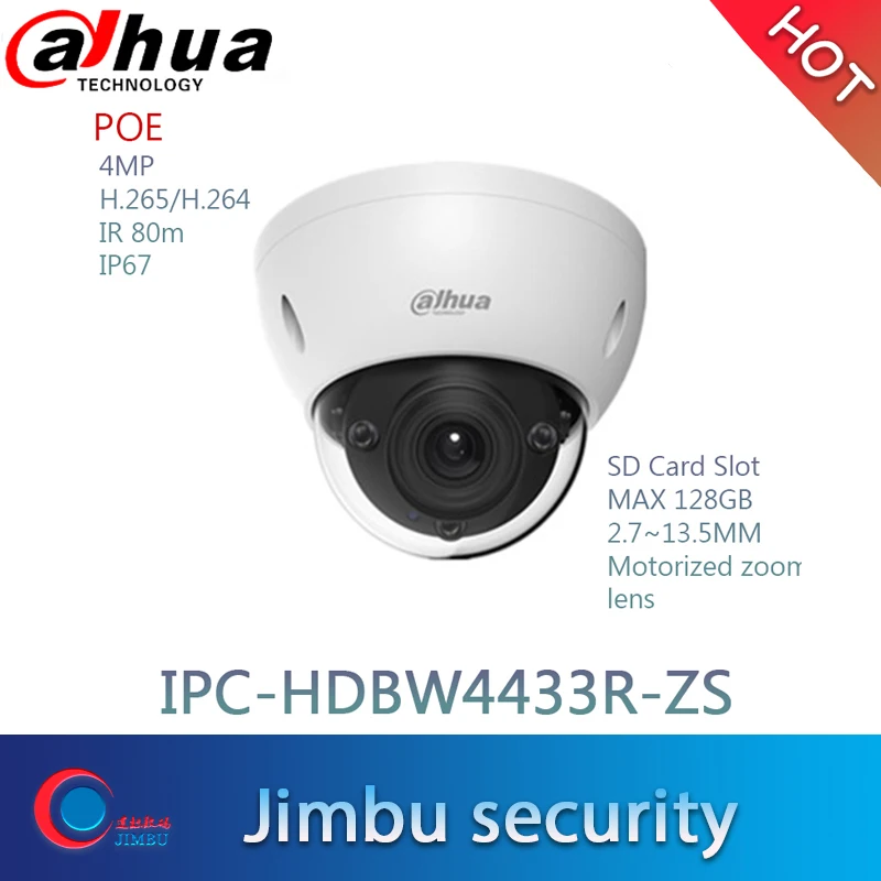 Dahua 4MP POE H.265 varifocal motorized lens Dome IP Camera IPC-HDBW4433R-ZS 2.8mm ~12mm onvif IK10 with sd Card slot Camera
Dahua 4MP POE H.265 varifocal motorized lens Dome IP Camera IPC-HDBW4433R-ZS 2.8mm ~12mm onvif IK10 with sd Card slot Camera
