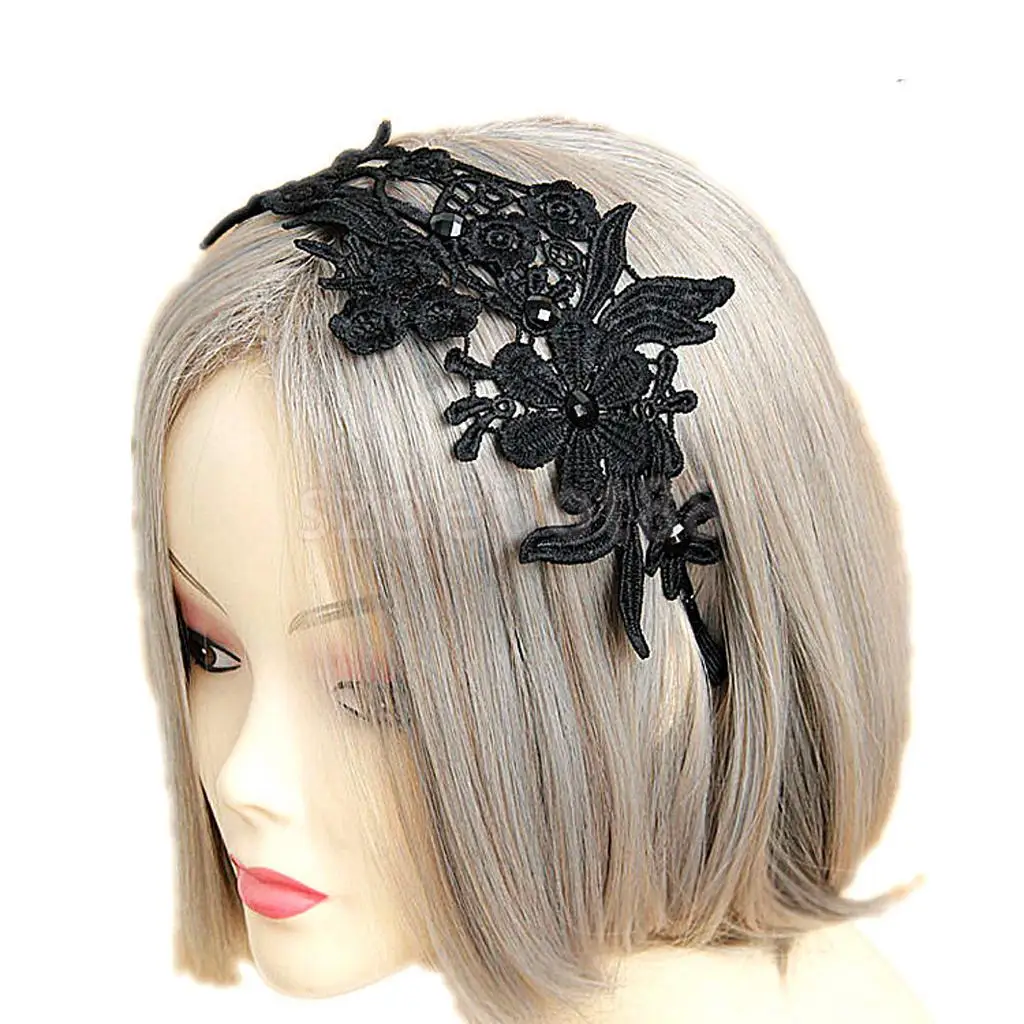 Gothic Ladies Wide Headband Lace Hairband Flower Hair Band Accessories Headwear