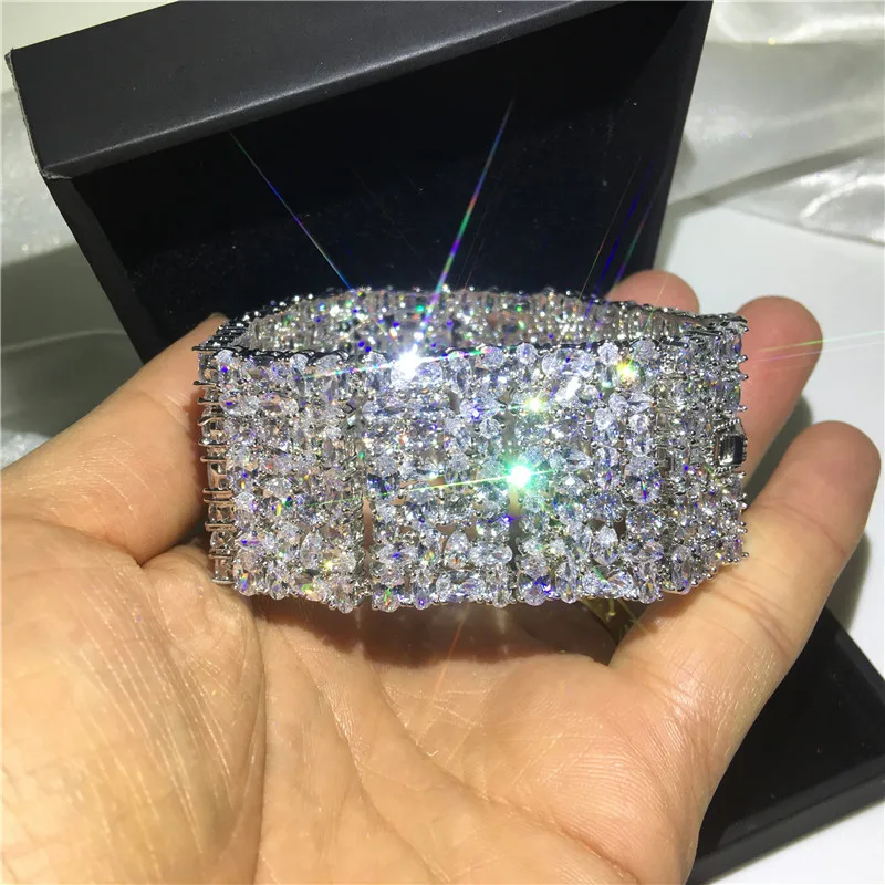 

2019 Luxury Female bracelet AAAAA Zircon cz Silver Color Statement Party Wedding bracelets for Women Fashion Jewerly