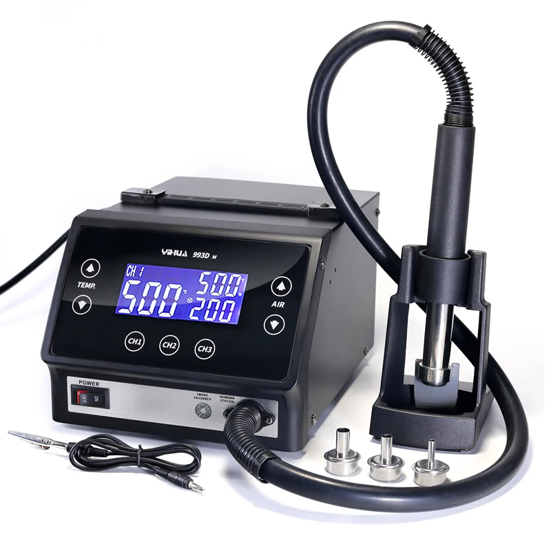 YIHUA 993DM Smart Touch Screen Lead-free Hot Air Rework Station Soldering Desoldering station High Power 1300W For Phone CPU PCB
YIHUA 993DM Smart Touch Screen Lead-free Hot Air Rework Station Soldering Desoldering station High Power 1300W For Phone CPU PCB