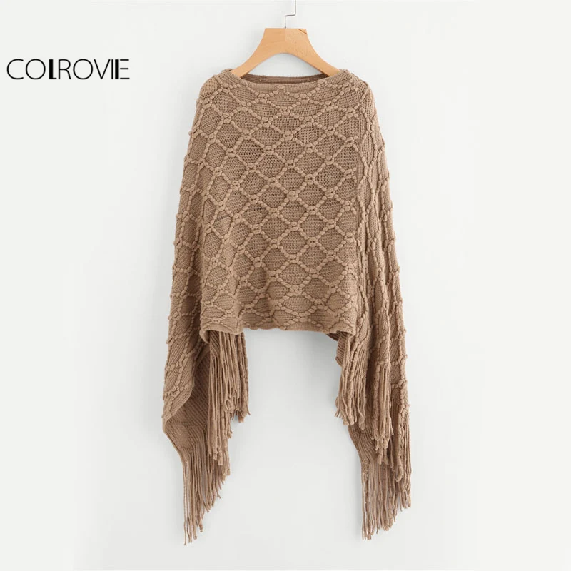 COLROVIE Fringe Oversized Khaki Sweater Vintage Boho Poncho Fall Fashion Women Casual Tassel Cape Boat Neck Spring Loose Sweater
COLROVIE Fringe Oversized Khaki Sweater Vintage Boho Poncho Fall Fashion Women Casual Tassel Cape Boat Neck Spring Loose Sweater