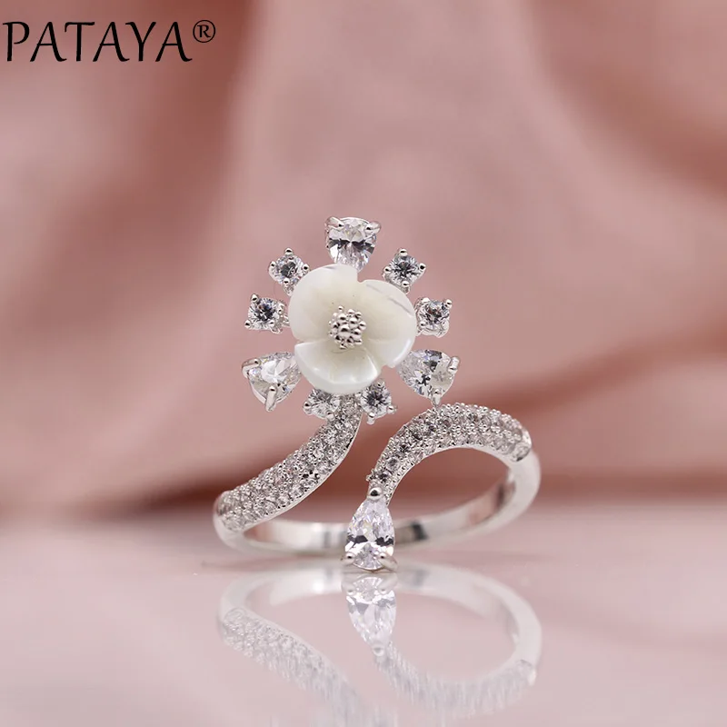 PATAYA New Shell Pearls Ring Women Fashion Flower Noble Fine Jewelry True White Gold Water Drop Natural Zircon Up Open Rings
PATAYA New Shell Pearls Ring Women Fashion Flower Noble Fine Jewelry True White Gold Water Drop Natural Zircon Up Open Rings