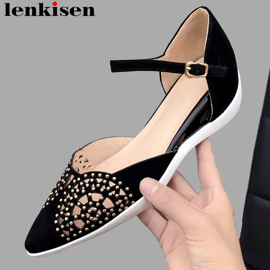 Lenkisen natural leather buckle strap pointed toe rivets decoration women sandals hollow elegant lady wedding party shoes L83
Lenkisen natural leather buckle strap pointed toe rivets decoration women sandals hollow elegant lady wedding party shoes L83