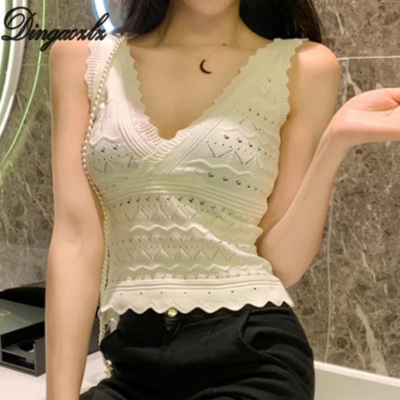 Dingaozlz New fashion Knitted Tank Tops Hollow out Sleeveless Vest shirt Short style Sexy Women Camis shirt blusa feminina
Dingaozlz New fashion Knitted Tank Tops Hollow out Sleeveless Vest shirt Short style Sexy Women Camis shirt blusa feminina