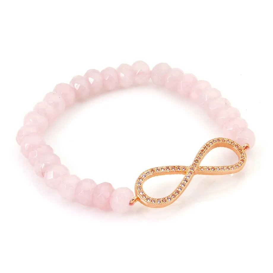 Thomas Style Faceted Pink Quartz Beads with Rose Gold Color Infinity Bracelet, Top Quality Jewelry Gift Women Men TS B62
Thomas Style Faceted Pink Quartz Beads with Rose Gold Color Infinity Bracelet, Top Quality Jewelry Gift Women Men TS B62