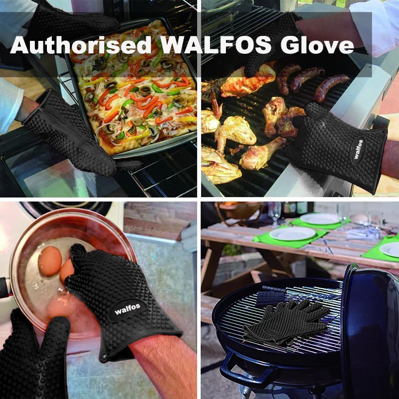 WALFOS 1 piece food grade Cooking Baking BBQ glove Heat Resistant Silicone BBQ Grill Glove barbecue grilling glove BBQ tools 19