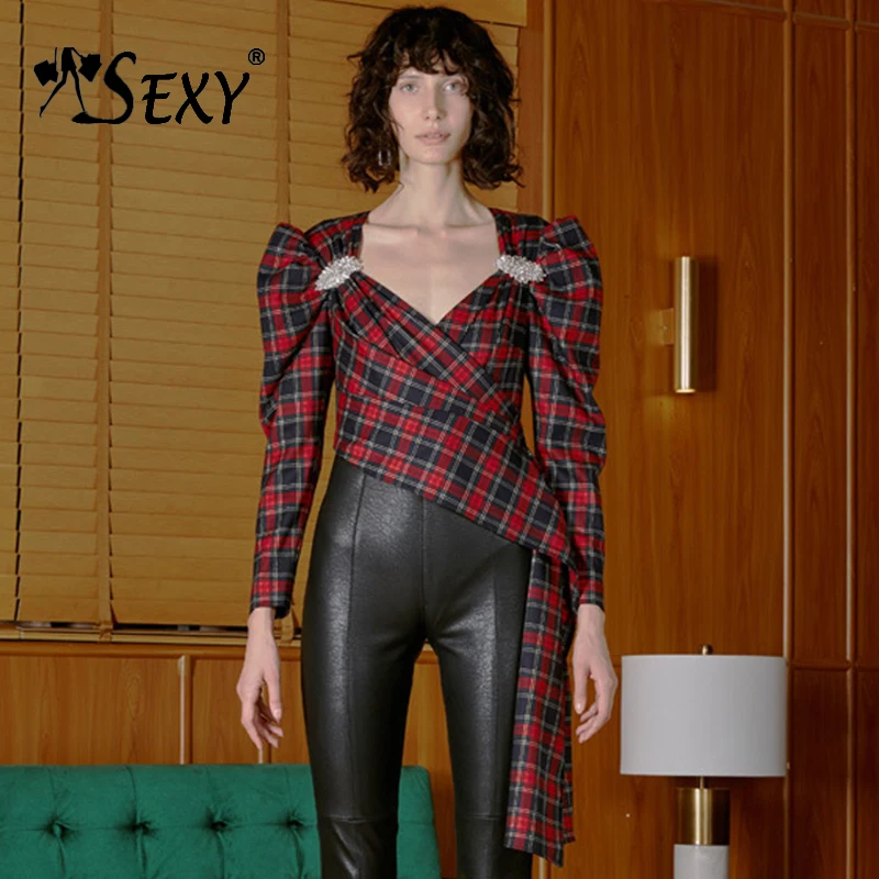 Gosexy 2019 New Women Red Check V Neck Embellished Wrapped Stylish Asymmetrical Long Sleeves Cropped Top
Gosexy 2019 New Women Red Check V Neck Embellished Wrapped Stylish Asymmetrical Long Sleeves Cropped Top