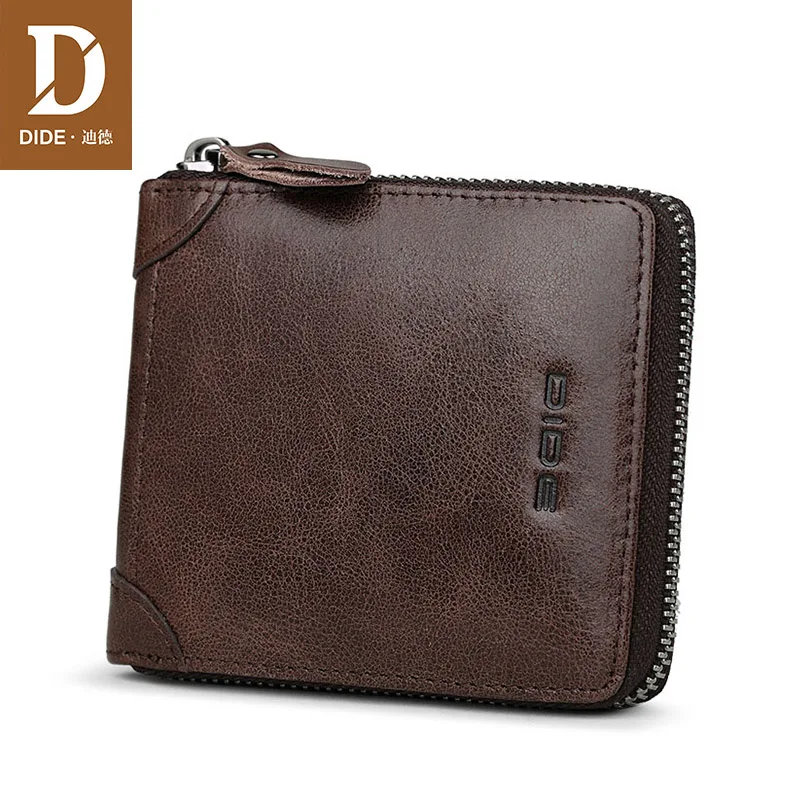 DIDE 2018 Simple Retro Men's Wallets Vintage Cow Genuine Leather Wallet Zipper Coin Purse Card Holder Short Male|Кошельки| |