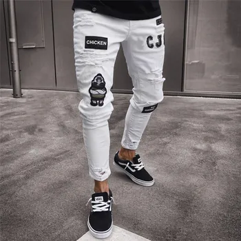 Men's Fashion Vintage Ripped Jeans Super Skinny Slim Fit Zipper Denim Pant Destroyed Frayed Trousers Cartoon Gothic Style Pants
Men's Fashion Vintage Ripped Jeans Super Skinny Slim Fit Zipper Denim Pant Destroyed Frayed Trousers Cartoon Gothic Style Pants