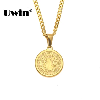 Uwin Christian Holy Bible Jewelry Benedict Badge Saint Exorcism Pendants Necklaces Women Stainless Steel Gold Color Cuban Chain 
Uwin Christian Holy Bible Jewelry Benedict Badge Saint Exorcism Pendants Necklaces Women Stainless Steel Gold Color Cuban Chain