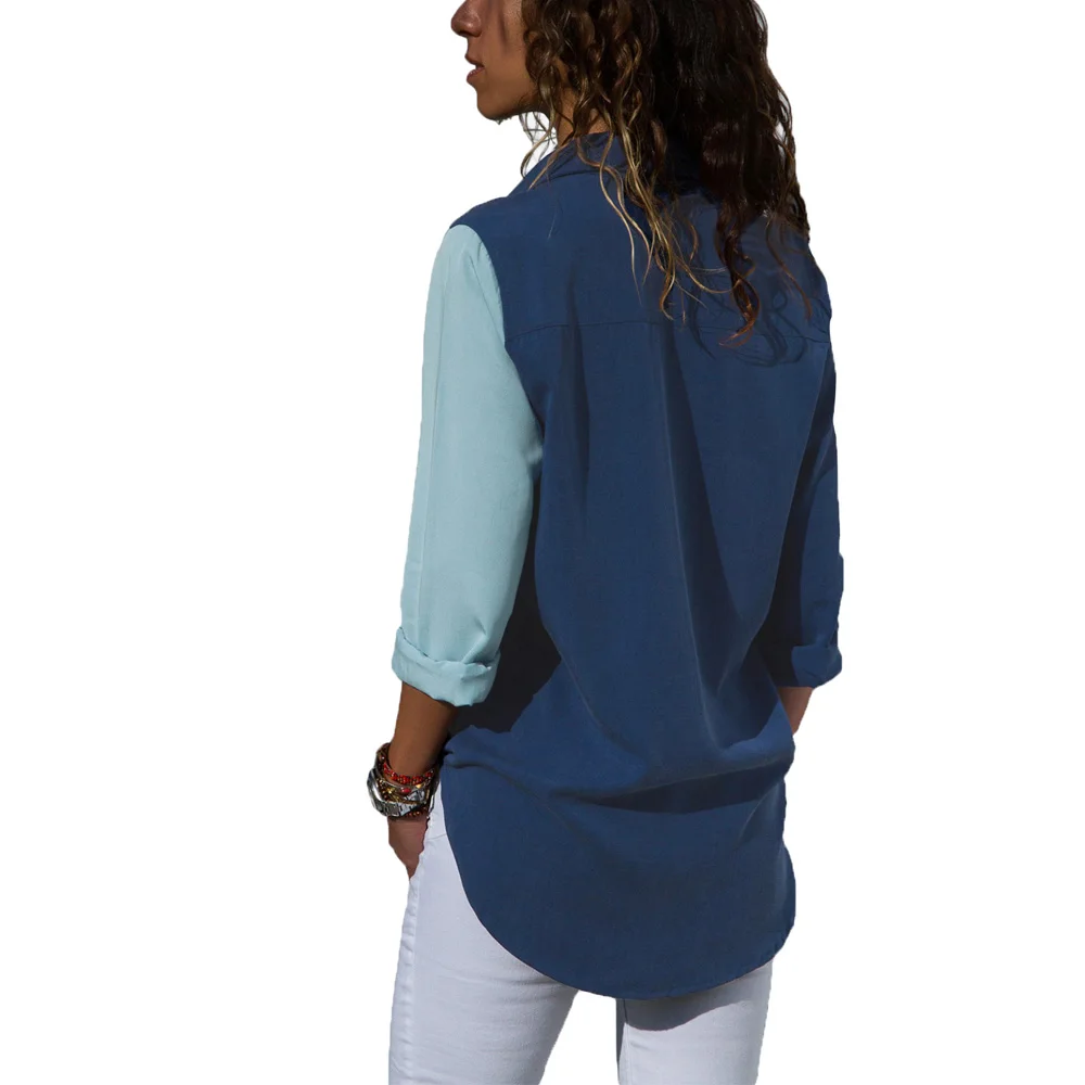 Navy-Blue-Color-Block-Long-Sleeve-Button-Down-Shirt-LC251153-5-2