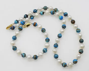 one set freshwater pearl white near round blue veins jade 18inch necklace bracelet FPPJ wholesale beads nature
one set freshwater pearl white near round blue veins jade 18inch necklace bracelet FPPJ wholesale beads nature
