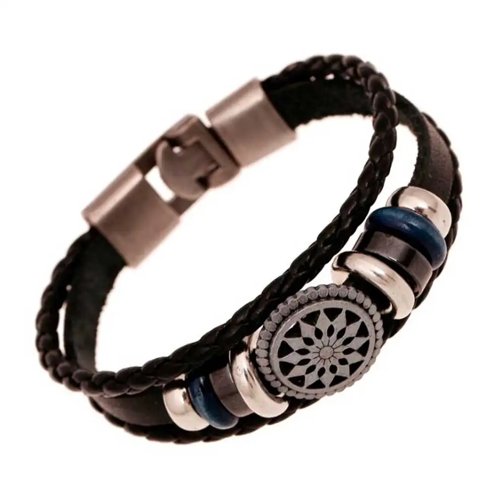 Multilayer Charm Bracelet Men Round Hollow Flower Leather Bracelets & Bangle Woven PU Alloy Beads Bracelet Punk Rock Jewelry
Multilayer Charm Bracelet Men Round Hollow Flower Leather Bracelets & Bangle Woven PU Alloy Beads Bracelet Punk Rock Jewelry