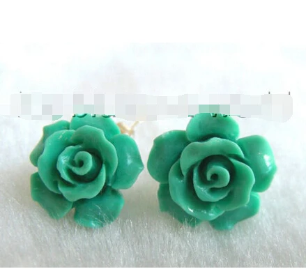 Hot sell Noble- hot sell new - Free shipping AMAZING 12mm green coral caved flower earrings b1211