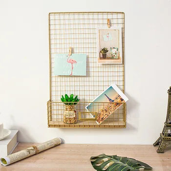 45*30*8cm Creative Nordic Style Photos Wall Hanging Storage Rack GoldColor Iron Grids Mesh hanging Decoration with Postcard Clip
45*30*8cm Creative Nordic Style Photos Wall Hanging Storage Rack GoldColor Iron Grids Mesh hanging Decoration with Postcard Clip