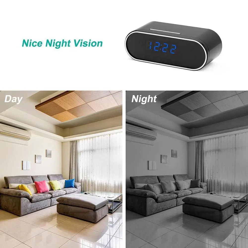 1080P WIFI Mini Camera Time Alarm Wireless Nanny Clock P2P IP Security Night Vision Motion Detection Home Secret hidden TF card
1080P WIFI Mini Camera Time Alarm Wireless Nanny Clock P2P IP Security Night Vision Motion Detection Home Secret hidden TF card