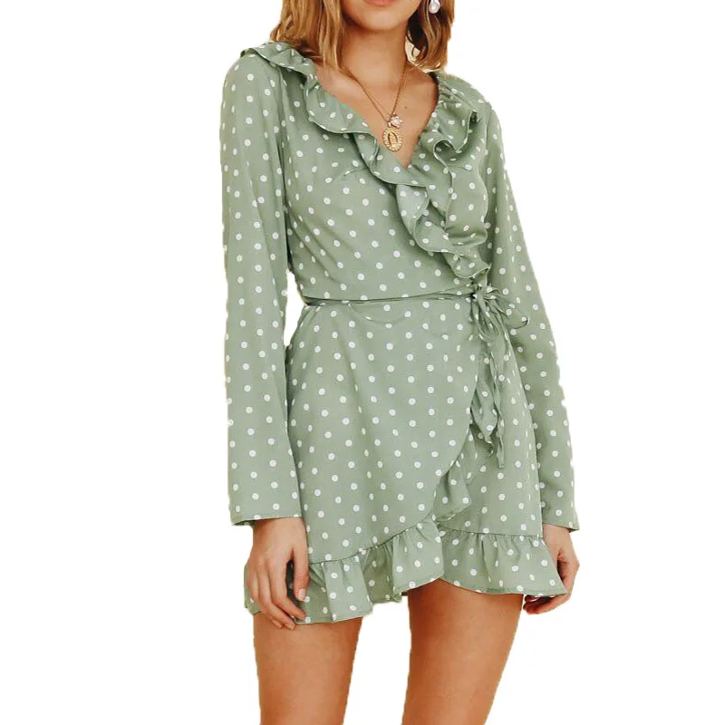 Summer dress 2019 casual ruffles dress women long sleeve dress dot womens clothing lace-up green dress vestidos
Summer dress 2019 casual ruffles dress women long sleeve dress dot womens clothing lace-up green dress vestidos