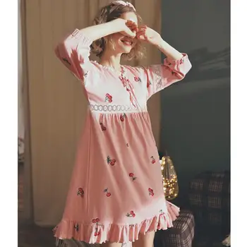 100% cotton Three Quarter princess cute print sleep dress female spring autumn new lace patchwork nightgowns home clothes gx1735
100% cotton Three Quarter princess cute print sleep dress female spring autumn new lace patchwork nightgowns home clothes gx1735
