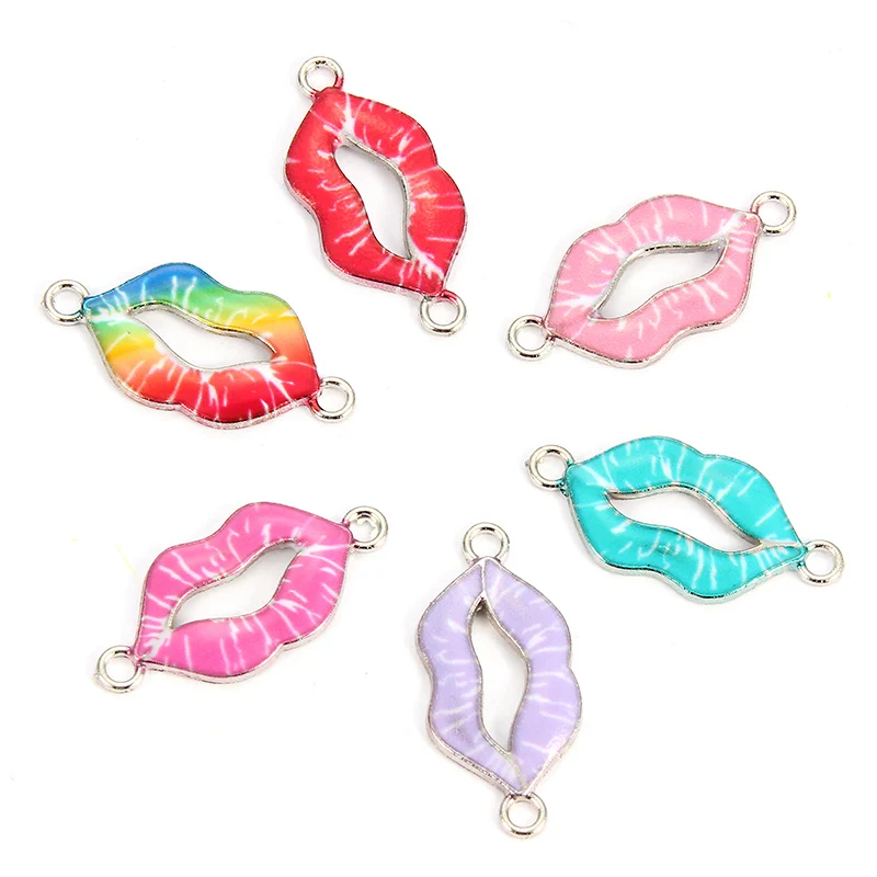 

10pcs Lips Enamel Alloy Bracelets Connectors Charms For DIY Necklace Accessories DIY Fashion Jewelry Finding 2.6*1.3cm