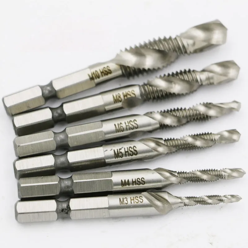6pcs M3-M10 Composite Tap Drill Bit Thread Spiral Screw Tap 1/4 Hex HSS Household tools High Quality
6pcs M3-M10 Composite Tap Drill Bit Thread Spiral Screw Tap 1/4 Hex HSS Household tools High Quality