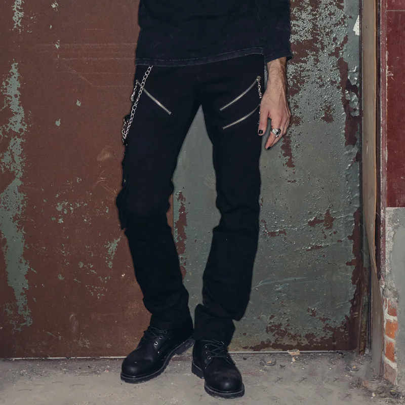 Devil Fashion Punk Rock Black Men's Straight Long Pants Spring Summer Casual Trousers with Chain Zipper 
Devil Fashion Punk Rock Black Men's Straight Long Pants Spring Summer Casual Trousers with Chain Zipper