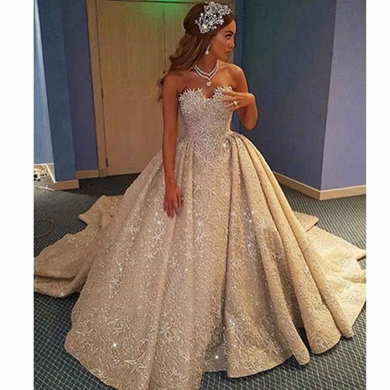 Luxury Sequined Star Lace Wedding Dress 2019 Vintage Champagne Cathedral Vestido De Noiva Dubai Ball Gown Wedding Dresses
Luxury Sequined Star Lace Wedding Dress 2019 Vintage Champagne Cathedral Vestido De Noiva Dubai Ball Gown Wedding Dresses