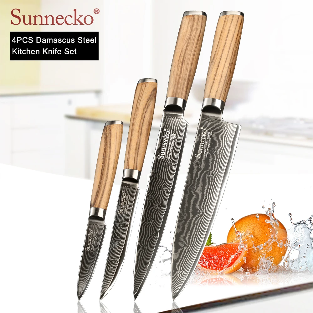 SUNNECKO 4PCS Kitchen Knives Set Paring Utility Slicing Chef Knife Damascus Japanese VG10 Steel Blade Cut Tool Zebra Wood Handle
SUNNECKO 4PCS Kitchen Knives Set Paring Utility Slicing Chef Knife Damascus Japanese VG10 Steel Blade Cut Tool Zebra Wood Handle
