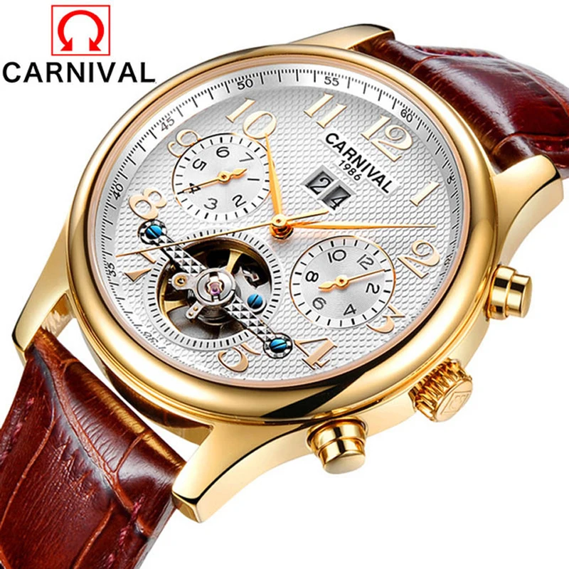 Carnival Fashion Series Silver Stainless Steel Toubillion Design Scale Dial Mens Watches Top Brand Luxury Automatic Watch Clock
Carnival Fashion Series Silver Stainless Steel Toubillion Design Scale Dial Mens Watches Top Brand Luxury Automatic Watch Clock