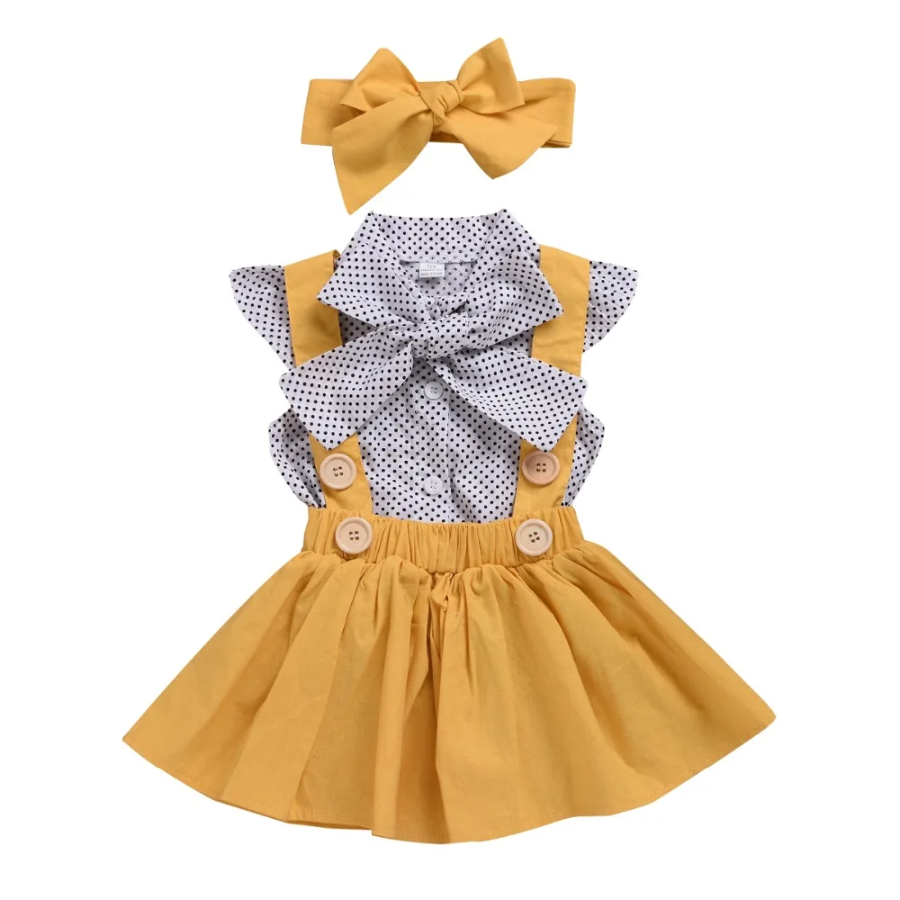 Newborn Kid Baby Girl Clothes Set Dot Bow Short Sleeve Shirt+Yellow Sling Skirt Bebe Children Clothing Set
Newborn Kid Baby Girl Clothes Set Dot Bow Short Sleeve Shirt+Yellow Sling Skirt Bebe Children Clothing Set