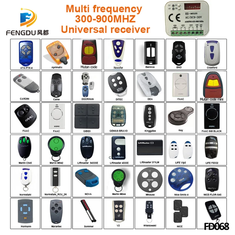 Multi frequency 280-868mhz ATA BENINCA DITEC FAAC CAME DOORHAN DEA LIFTMASTER SOMMER Universal gate remote control receiver
Multi frequency 280-868mhz ATA BENINCA DITEC FAAC CAME DOORHAN DEA LIFTMASTER SOMMER Universal gate remote control receiver