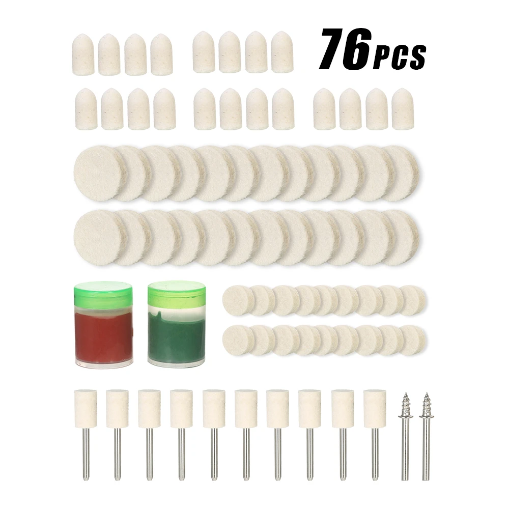 76pcs 1/8 inch Diameter Shank Rotary Tool Accessories Set Wool Felt Polishing Wax Grinder Polishing Bits Accessory Kit
76pcs 1/8 inch Diameter Shank Rotary Tool Accessories Set Wool Felt Polishing Wax Grinder Polishing Bits Accessory Kit
