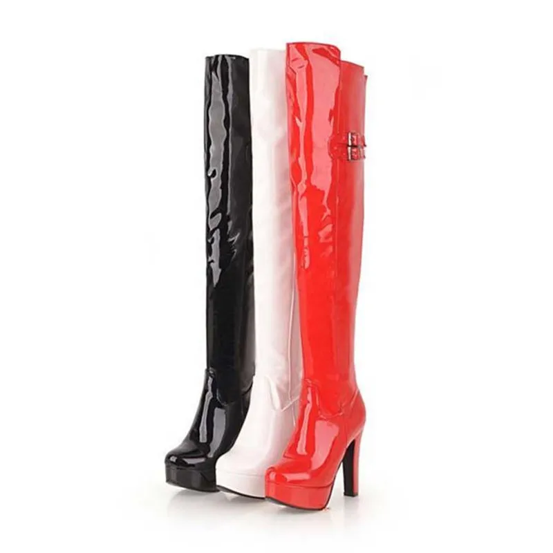 Autumn Winter Patent Leather Over The Knee Boots Big Size 43 Platform Women's Boots 12cm High-heeled Pole Dance Thigh High Boots (4)